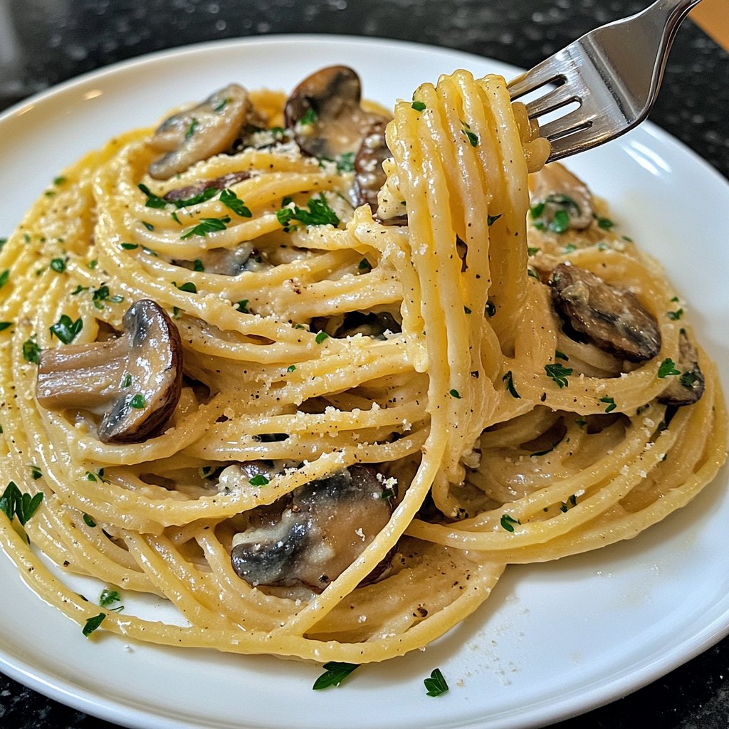 Spaghetti mit Pilzen und Petersilie